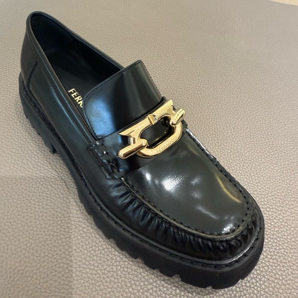 Ferragamo Black Leather Ingrid Loafers - Picture 2 of 14